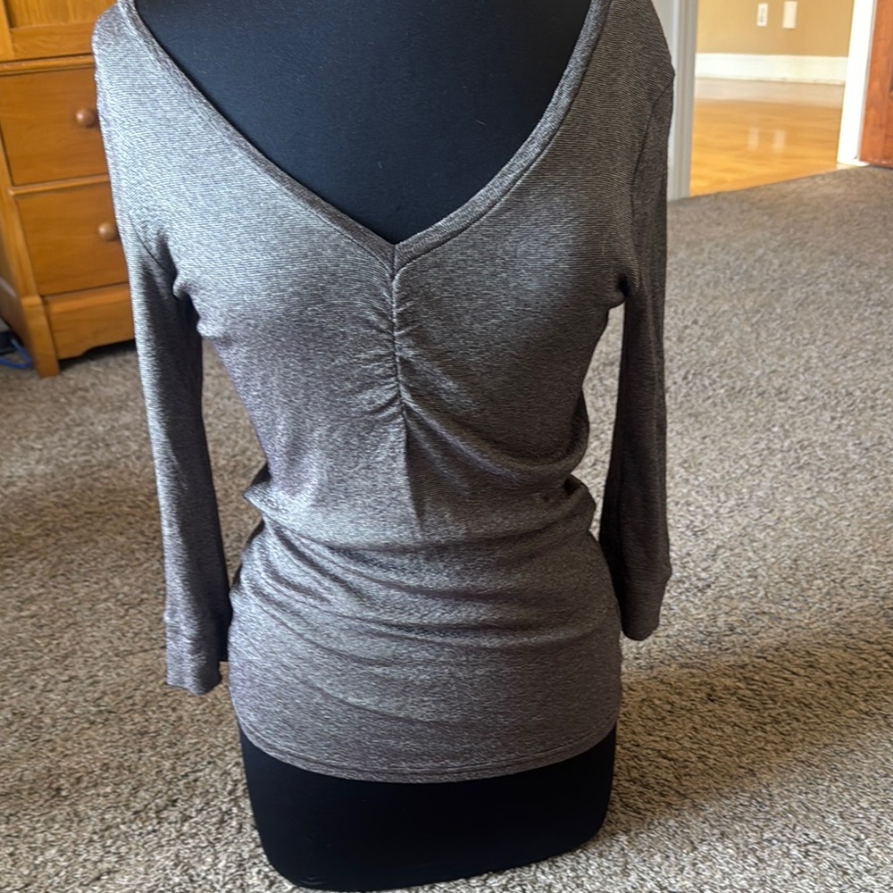 Gray V-Neck Ruched Women's Top